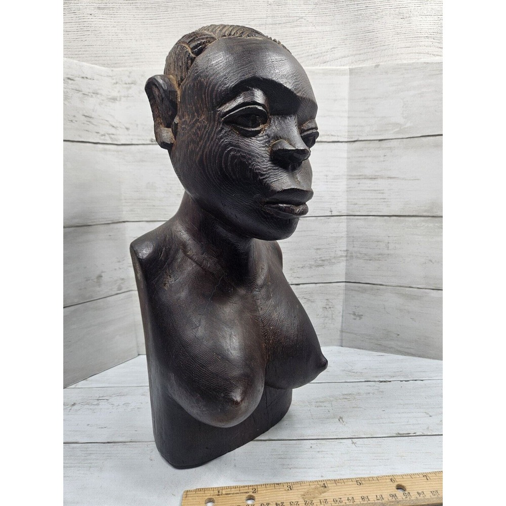 Shona Tribe Woman Solid Wood Carved Women Bust Topless Nude